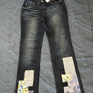 Dark Denim Patched Boho Jeans